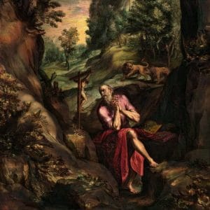 St Jerome Penitent in the Wilderness by Cornelis Cort after Girolamo Muziano, ca. 1573 (Color Image Small)